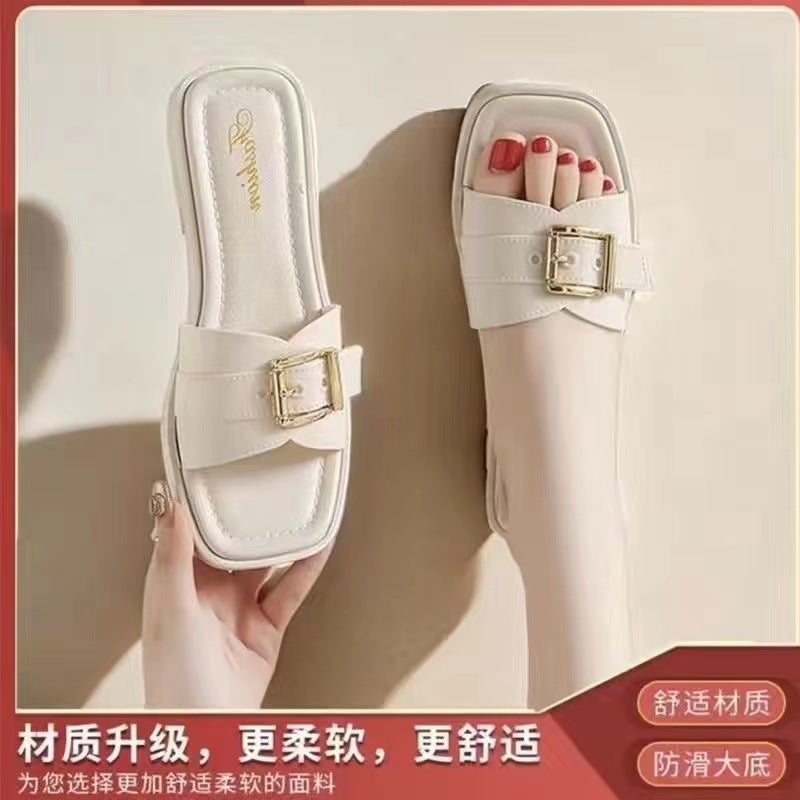 Non-Slip Fashionable Womens Sliders 818 m white [belt buckle]]