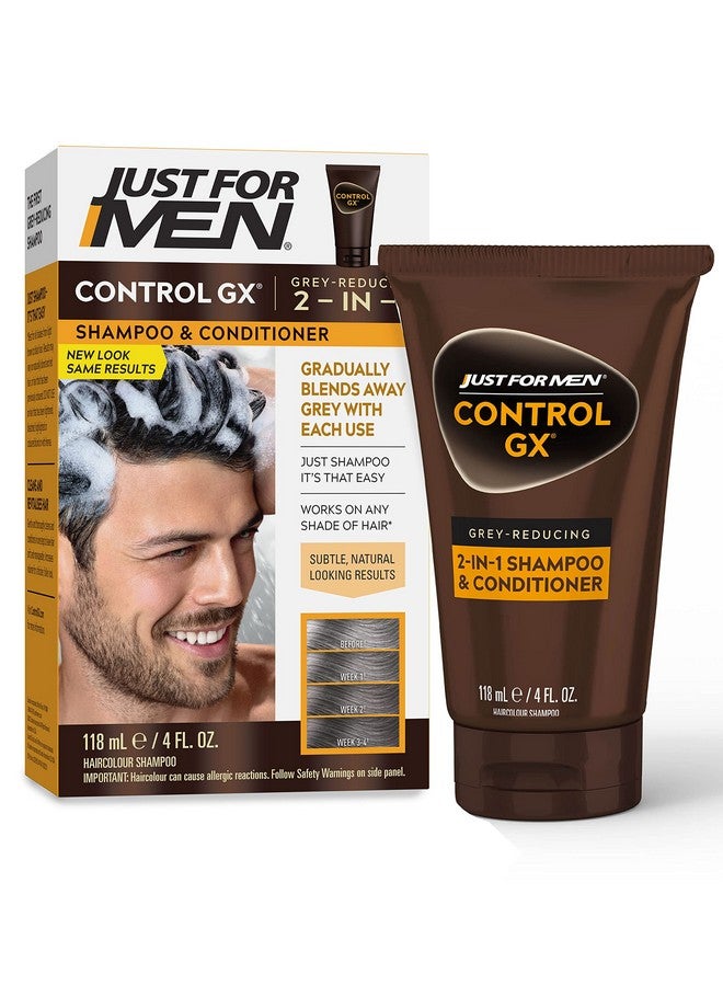 جست فور من شامبو وبلسم Just For Men Control GX Grey Reducing 2 في 1، لون شعر تدريجي لشعر أقوى وأكثر صحة، 4 أونصة سائلة - عبوة من قطعة واحدة (قد تختلف العبوة) - Image 1
