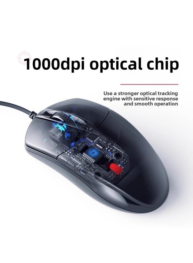 ماوس سلكي USB صامت صامت للمنزل والمكتب والكمبيوتر المحمول والألعاب بواجهة عالمية محدودة - اللون: أسود 【الإصدار القياسي】 زر صامت / طول السلك 1.5 متر + لوحة ماوس - Image 3