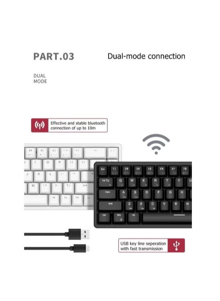 RK G68 2.4Ghz Wireless/Bluetooth/Wired 65% Mechanical Keyboard, 68 Keys Hot Swappable  Gaming Keyboard with PBT Keycaps for Win/Mac，3150 mAh large battery for long-lasting use  - Image 4