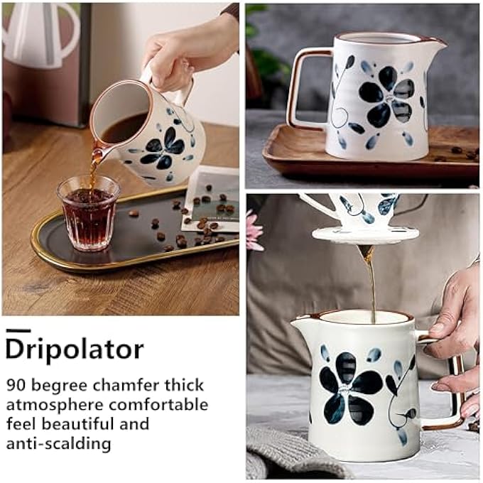 rayihni Elegant Blue Porcelain Coffee Dripper Set V60 Ceramic Filter Cup With Pot Perfect For Home  Camping  Includes Glass Server Paper Filters  Stand  Ideal Gift Kit For Manual Brewing - Image 4
