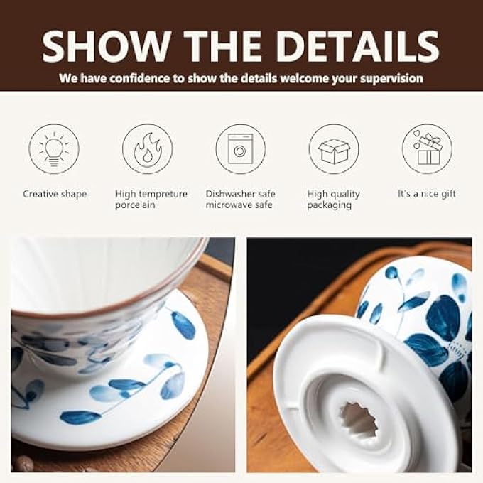 rayihni Elegant Blue Porcelain Coffee Dripper Set V60 Ceramic Filter Cup With Pot Perfect For Home  Camping  Includes Glass Server Paper Filters  Stand  Ideal Gift Kit For Manual Brewing - Image 2