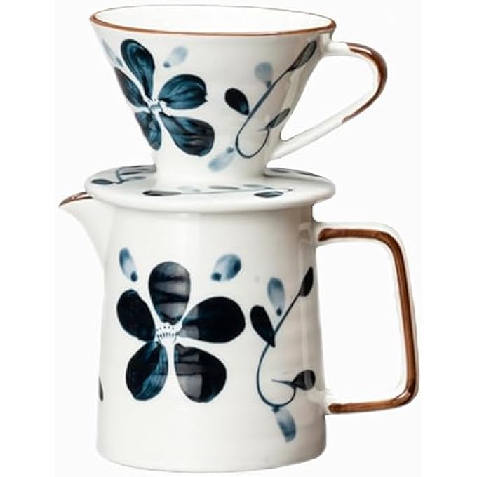 rayihni Elegant Blue Porcelain Coffee Dripper Set V60 Ceramic Filter Cup With Pot Perfect For Home  Camping  Includes Glass Server Paper Filters  Stand  Ideal Gift Kit For Manual Brewing - Image 1