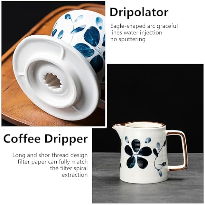 rayihni Elegant Blue Porcelain Coffee Dripper Set V60 Ceramic Filter Cup With Pot Perfect For Home  Camping  Includes Glass Server Paper Filters  Stand  Ideal Gift Kit For Manual Brewing - Image 5