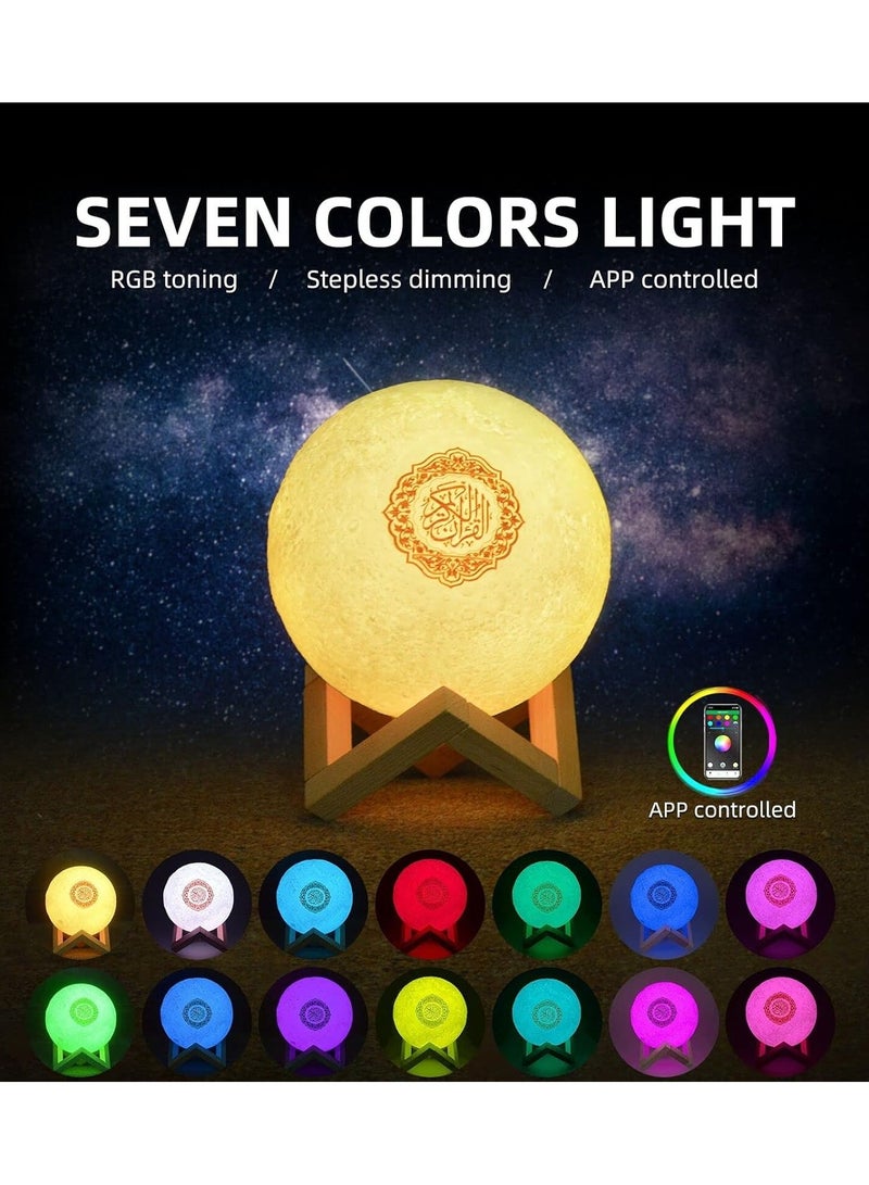 سبيكر مصباح قرآني على شكل قمر - مصباح ليلي للأطفال، 7 ألوان LED، ضوء قمري ثلاثي الأبعاد، مع حامل، جهاز تحكم عن بعد، يعمل باللمس وتطبيق، - Image 3