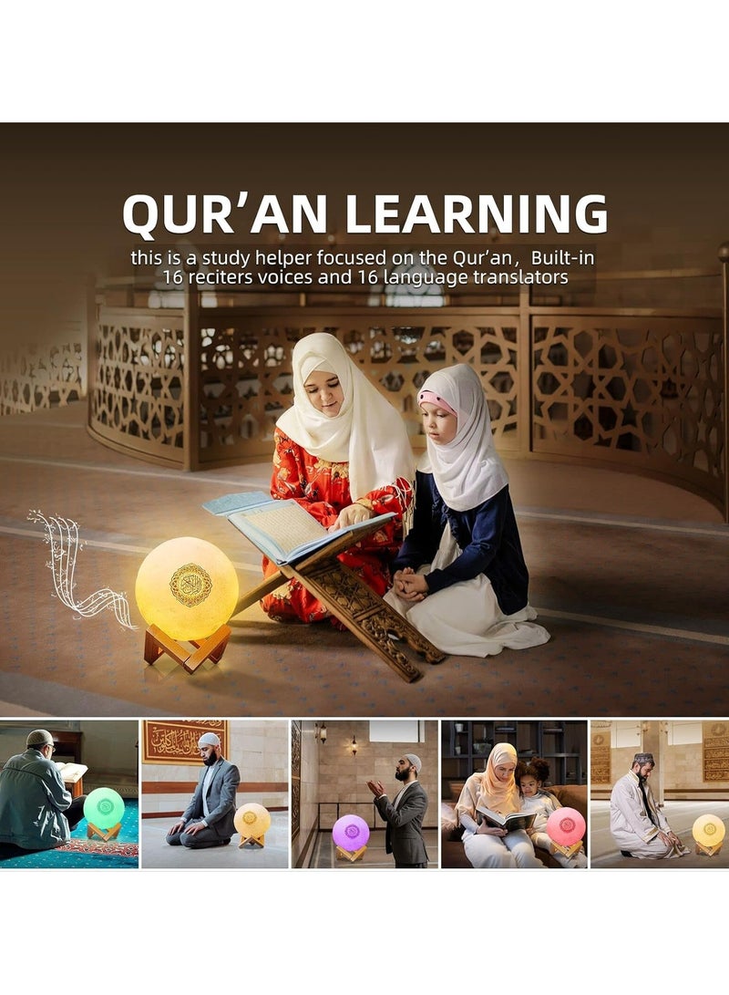 سبيكر مصباح قرآني على شكل قمر - مصباح ليلي للأطفال، 7 ألوان LED، ضوء قمري ثلاثي الأبعاد، مع حامل، جهاز تحكم عن بعد، يعمل باللمس وتطبيق، - Image 4