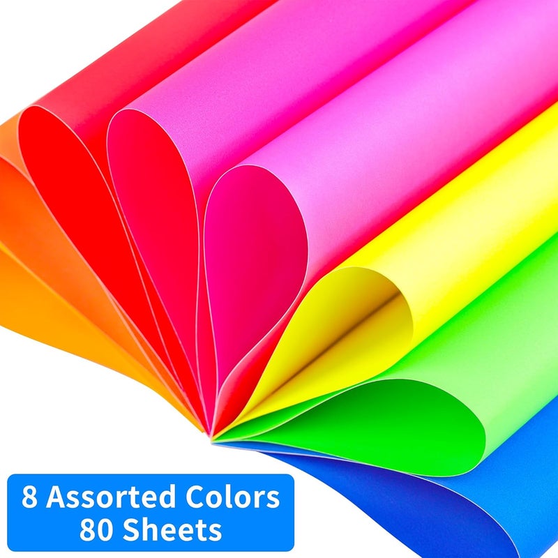 PENPRIS 80 Sheets Fluorescent Coloured Cardstock - 8 Colours Craft Construction Paper, A4 Size 65lb/180gsm Bright Colour Card Paper for Printers, Card Making, Invitations, Scrapbooking PAC07 - Image 4