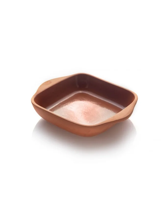 DANUBE HOME Terracotta Square Inner-Glazed Oven Tray Pan for Mexican Indian Korean Dishes Handmade Cookware Glazed Clay Pot For Oven Clay Pan For Cooking - Brown - 30x30x7.5 cm