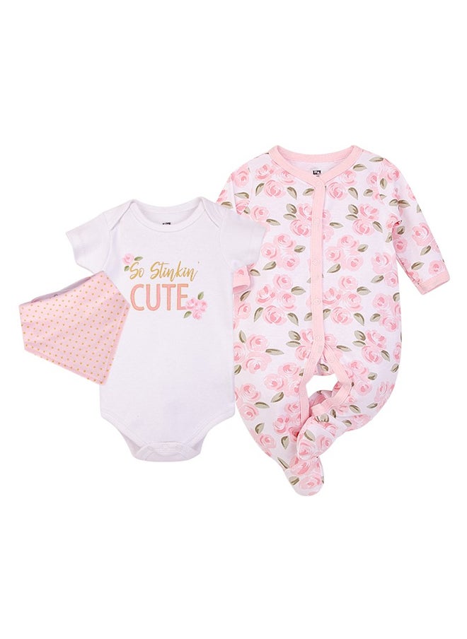 hudson baby Baby Layette Set 3 Piece Roses, 3 - 6 Months  - Image 1