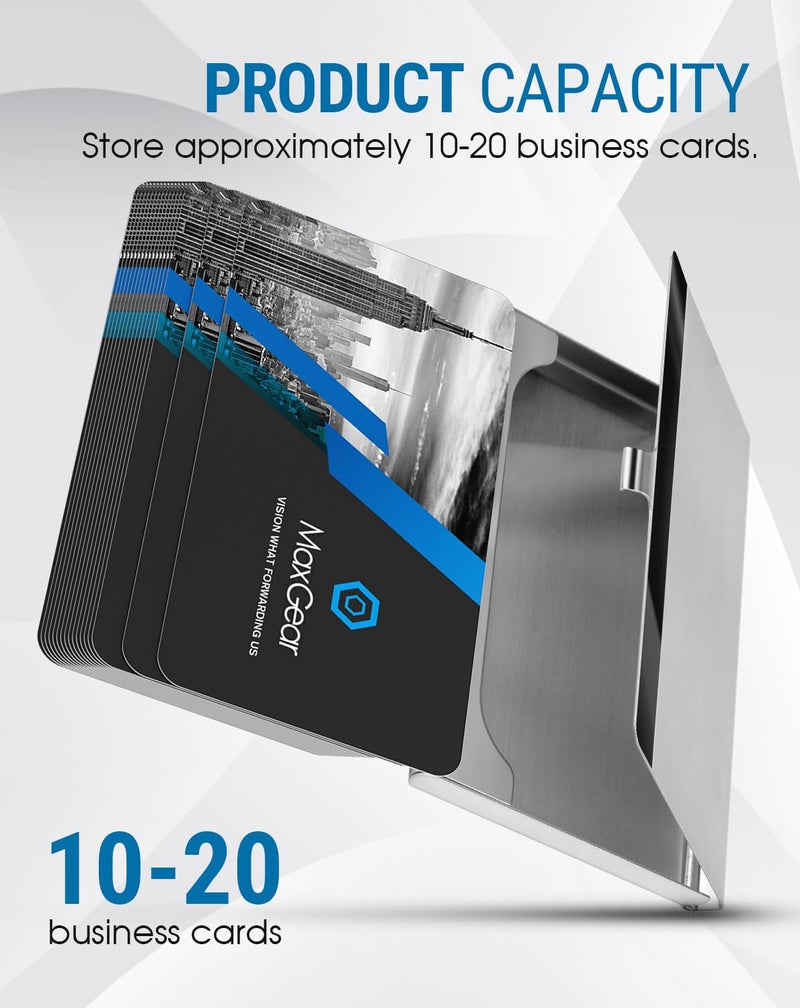 MaxGear Metal Business Card Holder for Men & Women, Professional Stainless Steel Card Case for Business Cards, Slim Purse Name Cards Holders with Interior Lining, Buckle Style Shut, Silver Mirror - Image 3