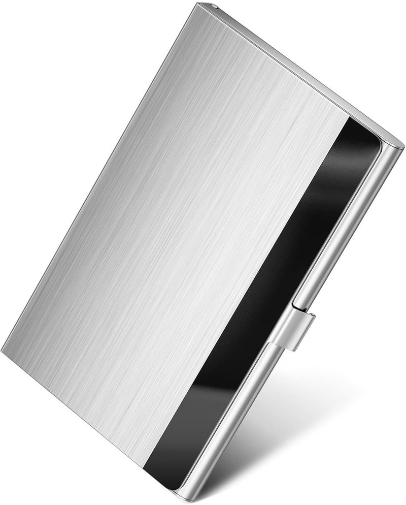 MaxGear Metal Business Card Holder for Men & Women, Professional Stainless Steel Card Case for Business Cards, Slim Purse Name Cards Holders with Interior Lining, Buckle Style Shut, Silver Mirror - Image 1