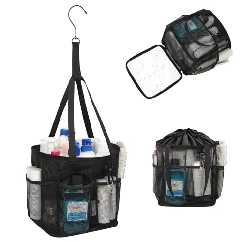 onemoky Mesh Shower Caddy Portable for College Dorm Room Essentials Shower Tote Bag with Hanging Hook and Drawstring Quick Dry Toiletry Bag with 6 Pockets for Bathroom Swimming Gym Camping Beach Travel - Image 1
