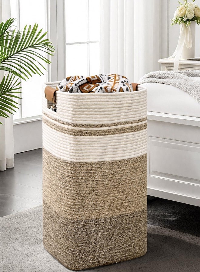 Degeyoyo Laundry Hamper, 95L Tall Laundry Basket with Leather Handles, Rectangle Large Clothes Hamper for Organizing, Cotton Woven Laundry Baskets Storage Hampers for Bedroom, Nursery, Living Room - Image 2