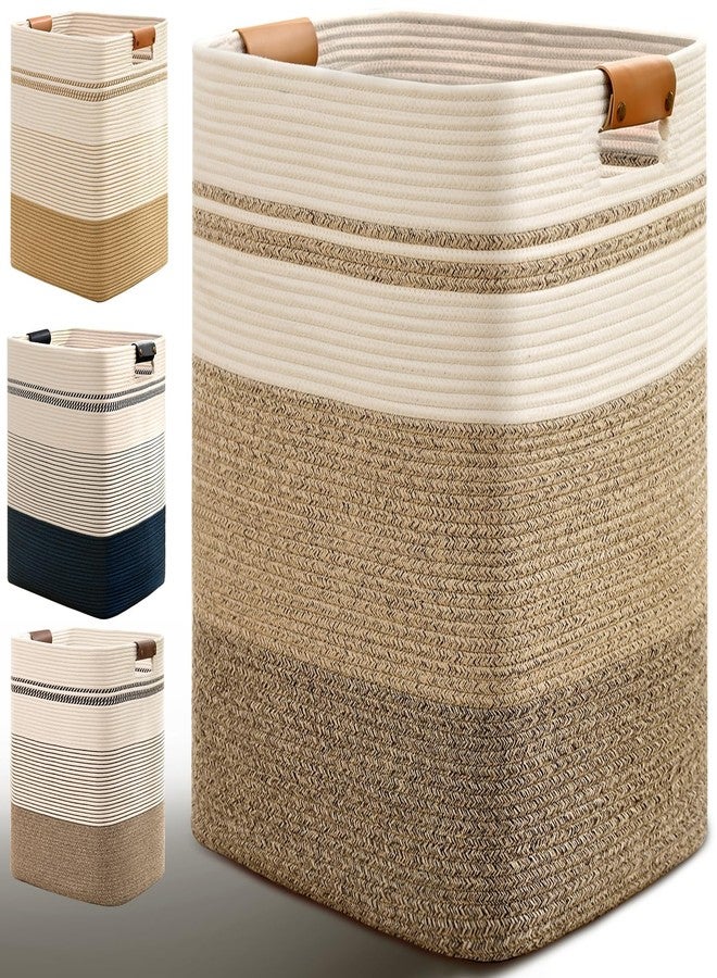 Degeyoyo Laundry Hamper, 95L Tall Laundry Basket with Leather Handles, Rectangle Large Clothes Hamper for Organizing, Cotton Woven Laundry Baskets Storage Hampers for Bedroom, Nursery, Living Room - Image 1