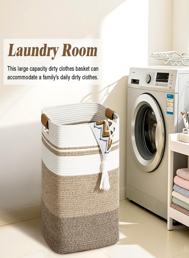 Degeyoyo Laundry Hamper, 95L Tall Laundry Basket with Leather Handles, Rectangle Large Clothes Hamper for Organizing, Cotton Woven Laundry Baskets Storage Hampers for Bedroom, Nursery, Living Room - Image 4