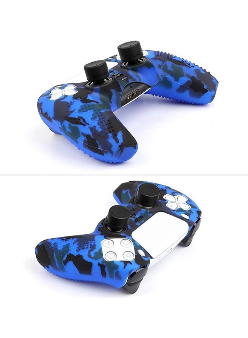 Silicone Shell Accessories For Sony 5 PS5 Wireless Controller Handles With Non Slip Silicone Dust Protection Cover, PS5 Handle Shell x 2, With Thumb Handle x 10 (Red Camouflage+Blue)  - Image 2