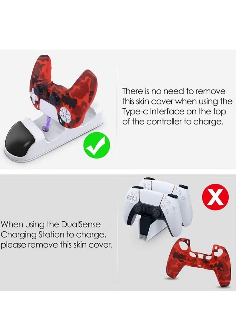 Silicone Shell Accessories For Sony 5 PS5 Wireless Controller Handles With Non Slip Silicone Dust Protection Cover, PS5 Handle Shell x 2, With Thumb Handle x 10 (Red Camouflage+Blue)  - Image 4