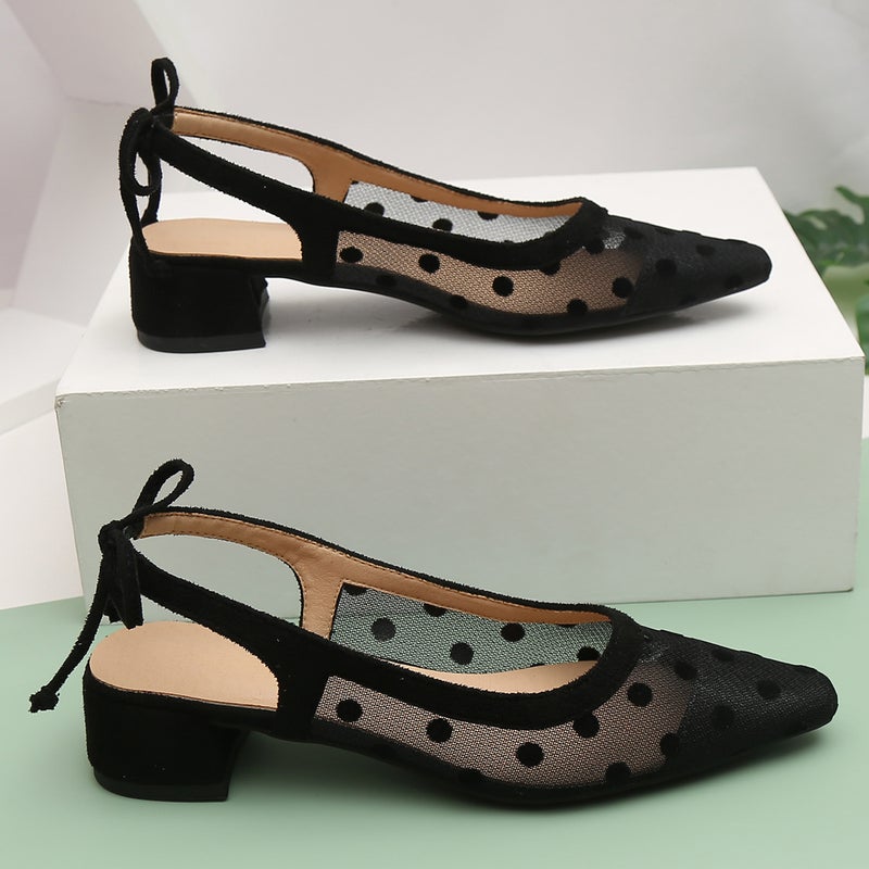Baotou Mesh Sandals Ultra High Heel Rear Empty Dot Mesh Single Shoes Pointed High Heels Mesh Summer - Image 5