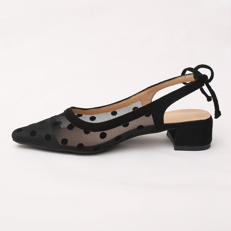 Baotou Mesh Sandals Ultra High Heel Rear Empty Dot Mesh Single Shoes Pointed High Heels Mesh Summer - Image 1