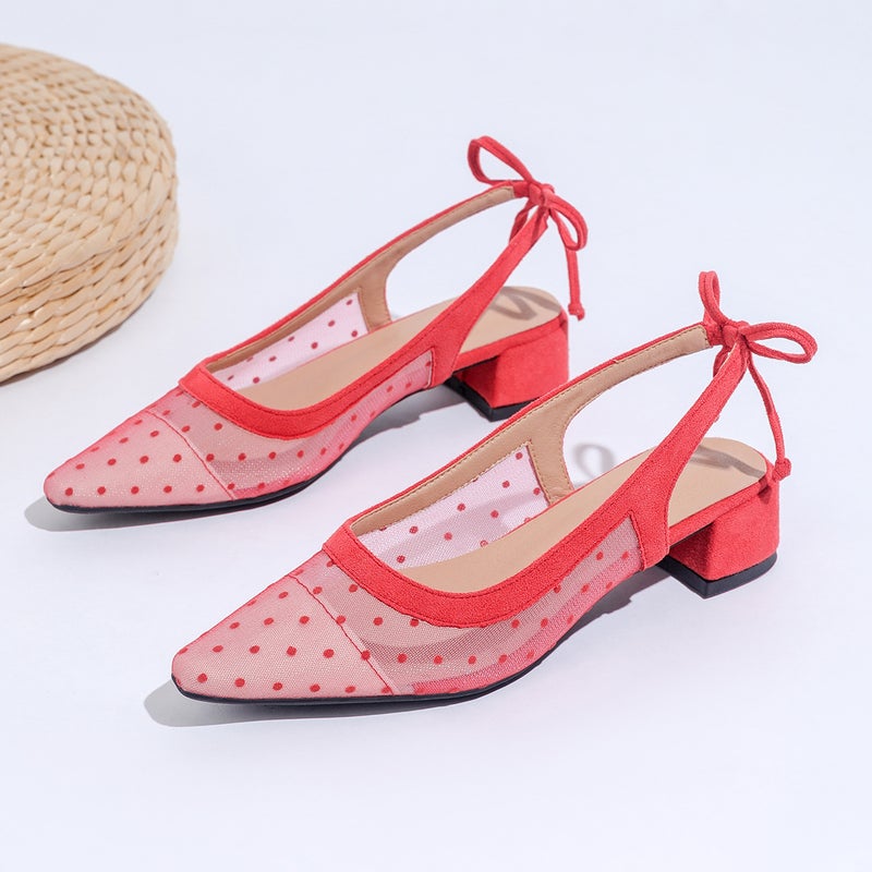 Baotou Mesh Sandals Ultra High Heel Rear Empty Dot Mesh Single Shoes Pointed High Heels Mesh Summer - Image 4
