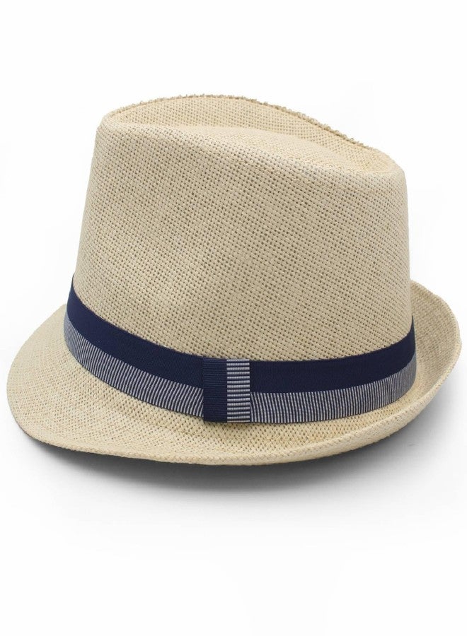 LIDHAY Short Brim Panama Hat Straw Fedora Hats for Men Women Summer Derby Trilby Hats Beach Sun Hat, Beige, One size - Image 3