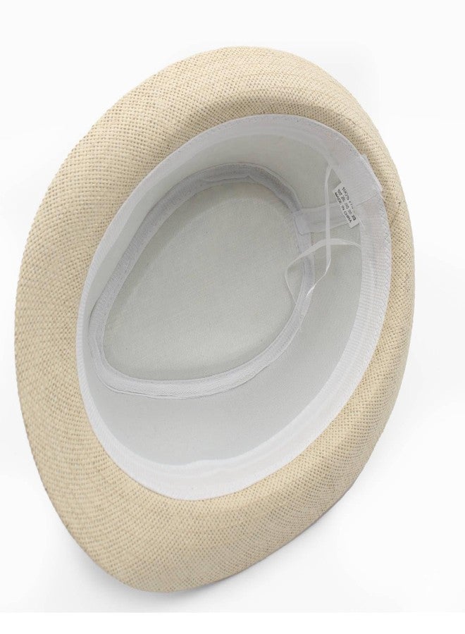 LIDHAY Short Brim Panama Hat Straw Fedora Hats for Men Women Summer Derby Trilby Hats Beach Sun Hat, Beige, One size - Image 5