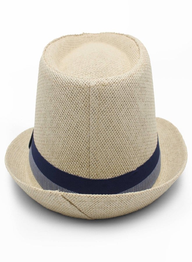 LIDHAY Short Brim Panama Hat Straw Fedora Hats for Men Women Summer Derby Trilby Hats Beach Sun Hat, Beige, One size - Image 4