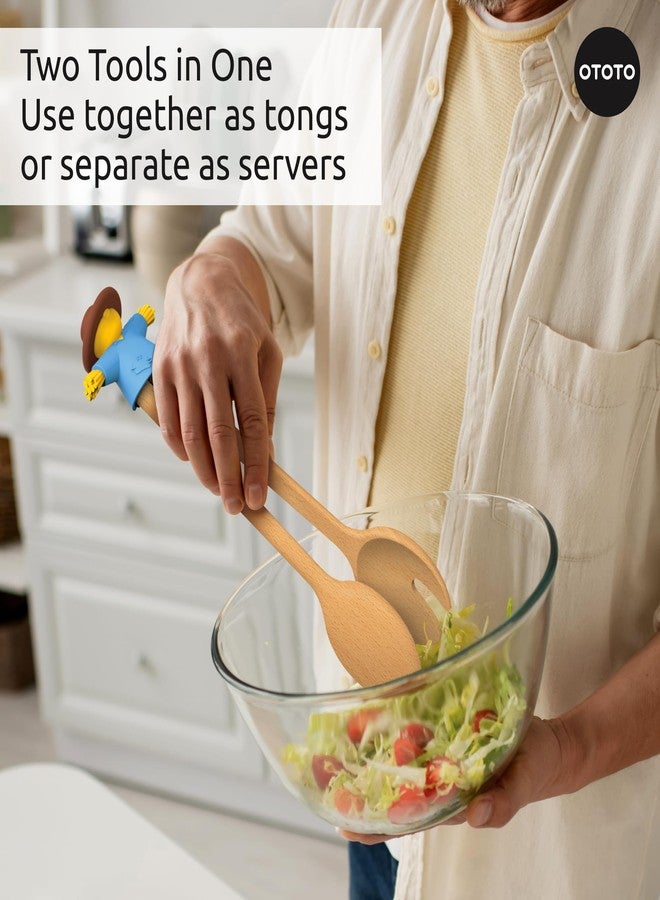 أوتوتو جديد - ملقط سلطة OTOTO Sal Scarecrow (قطعتان) - مجموعة ملقط خشبية، ملقط محمصة آمن للطعام للتقديم، ملقط مطبخ لطيف، ملحقات أدوات مطبخ رائعة، هدايا مضحكة، ملقط صغير (أزرق) - Image 3