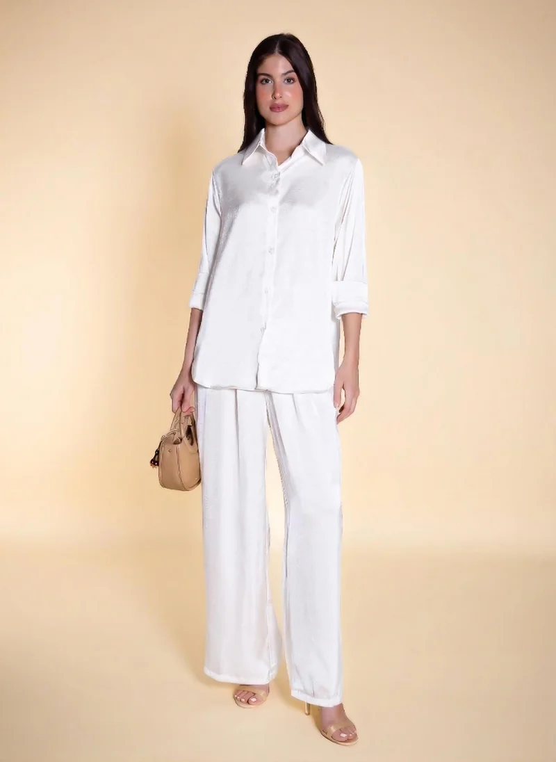 SHAPES TEXTURED SATIN SHIRT SET