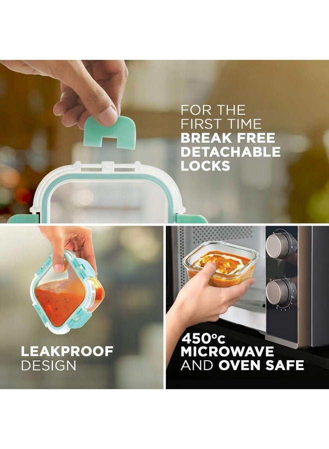 Allo علبة غداء زجاجية آمنة للطعام من ألو مع قفل قابل للفك، علبة غداء آمنة للاستخدام في الميكروويف من زجاج البورسليكات، علبة تيفين للمكتب مع حقيبة تيفين من الجوت، مجموعة من 4، 310 مل × 2 و 390 مل × 2، بيج - Image 3