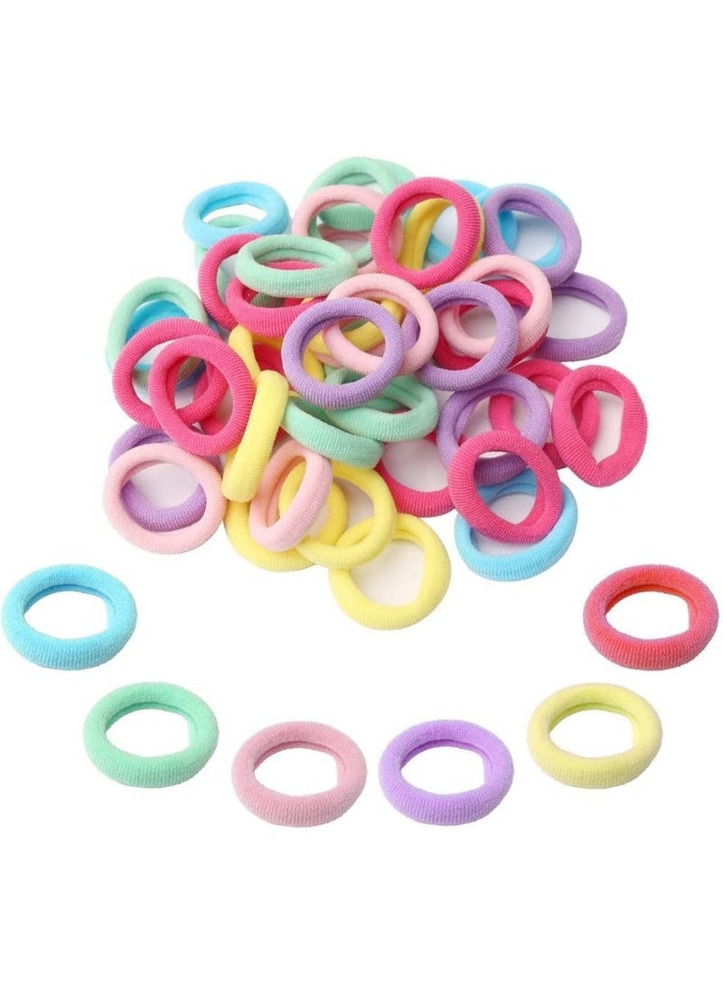 Jar of 100 colorful cotton fabric hair ties - flexible, soft on hair, suitable for children and adults - Image 1