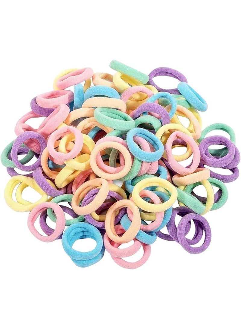 Jar of 100 colorful cotton fabric hair ties - flexible, soft on hair, suitable for children and adults - Image 2