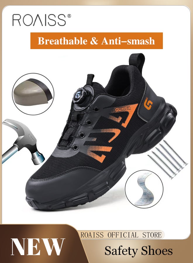 roaiss Steel Wire Cloth Upper Labor Protection Shoes for Men European Standard Steel Toe Work Safety Shoes Mens Anti Smash Anti Puncture Sneakers with Convenient Rotating Buckle for No Laces Needing Colorblock Sneakers  - Image 1