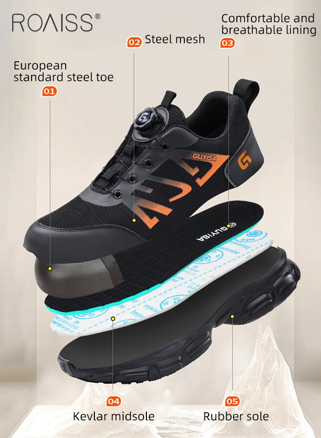 roaiss Steel Wire Cloth Upper Labor Protection Shoes for Men European Standard Steel Toe Work Safety Shoes Mens Anti Smash Anti Puncture Sneakers with Convenient Rotating Buckle for No Laces Needing Colorblock Sneakers  - Image 2