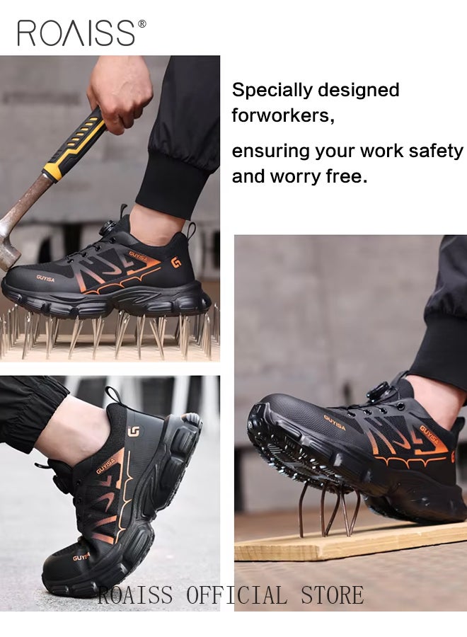 roaiss Steel Wire Cloth Upper Labor Protection Shoes for Men European Standard Steel Toe Work Safety Shoes Mens Anti Smash Anti Puncture Sneakers with Convenient Rotating Buckle for No Laces Needing Colorblock Sneakers  - Image 3