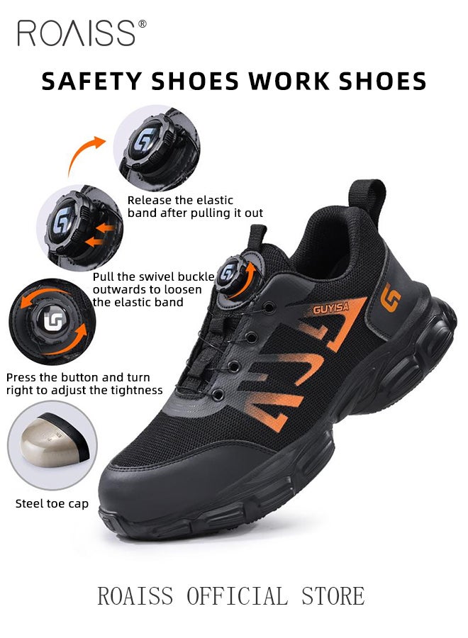 roaiss Steel Wire Cloth Upper Labor Protection Shoes for Men European Standard Steel Toe Work Safety Shoes Mens Anti Smash Anti Puncture Sneakers with Convenient Rotating Buckle for No Laces Needing Colorblock Sneakers  - Image 4