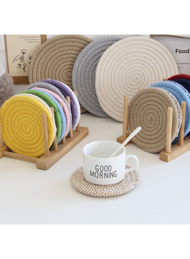 Japanese Style Coaster Cotton Rope Thickened Heat Resistant Plate Mat Place Mat Home Mat Nordic Style Hand-woven Cotton Wire Insulation Mat-Color:Green-Specifications:Diameter 12cm,0.04kg