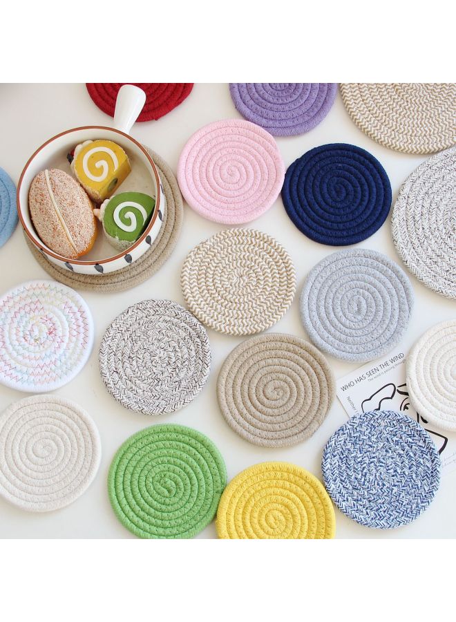Japanese Style Coaster Cotton Rope Thickened Heat Resistant Plate Mat Place Mat Home Mat Nordic Style Hand-woven Cotton Wire Insulation Mat-Color:Green-Specifications:Diameter 12cm,0.04kg