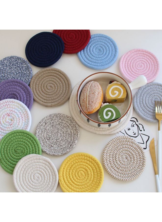 Japanese Style Coaster Cotton Rope Thickened Heat Resistant Plate Mat Place Mat Home Mat Nordic Style Hand-woven Cotton Wire Insulation Mat-Color:Green-Specifications:Diameter 12cm,0.04kg