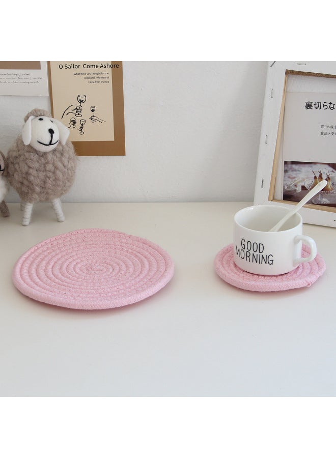 Japanese Style Coaster Cotton Rope Thickened Heat Resistant Plate Mat Place Mat Home Mat Nordic Style Hand-woven Cotton Wire Insulation Mat-Color:Green-Specifications:Diameter 12cm,0.04kg