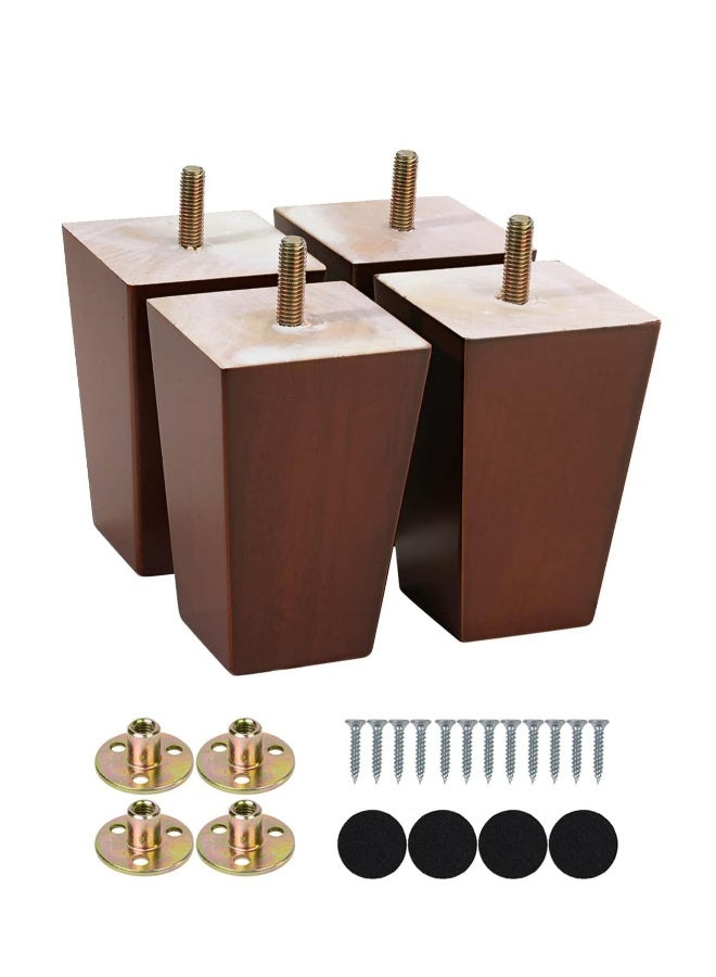 أرجل كنبة خشبية على طراز منتصف القرن - مجموعة 4 أرجل بديلة لمشاريع أثاث افعلها بنفسك، مثقوبة مسبقاً لتركيب سهل، مثالية للأرائك، والخزائن، والطاولات الجانبية وطاولات القهوة (4 بوصة، بني) - Image 1