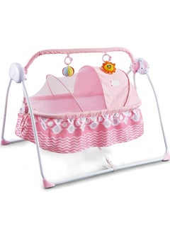 Electric Baby Swing Cradle Automatic Bay Swing Cradle with Mosquito net European Standard Certified Remote Control Toy Bar and Music Baby Swing Cradle for Baby 0 to 2 Years Pink