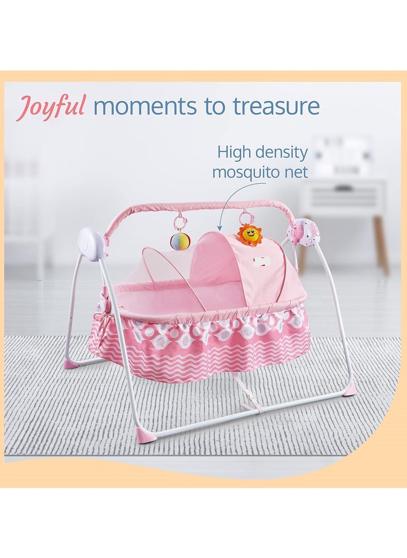 Generic - Electric Baby Swing Cradle Automatic Bay Swing Cradle with Mosquito net European Standard Certified Remote Control Toy Bar and Music Baby Swing Cradle for Baby 0 to 2 Years Pink - Image 1