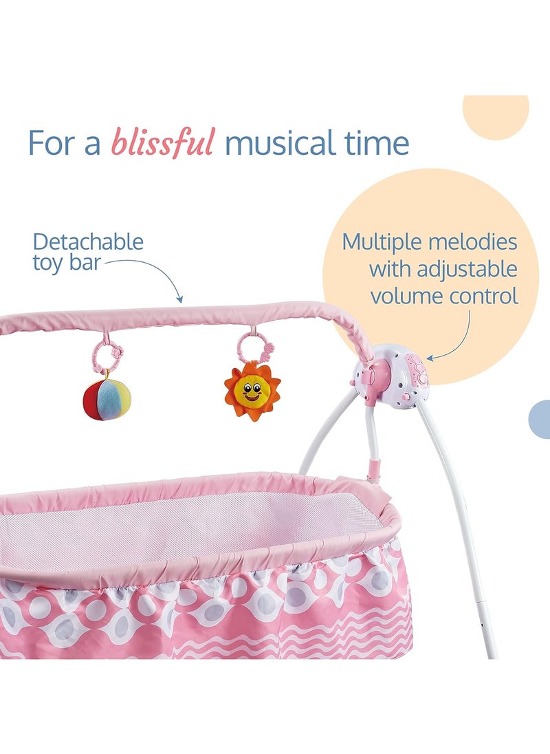 Generic - Electric Baby Swing Cradle Automatic Bay Swing Cradle with Mosquito net European Standard Certified Remote Control Toy Bar and Music Baby Swing Cradle for Baby 0 to 2 Years Pink - Image 1