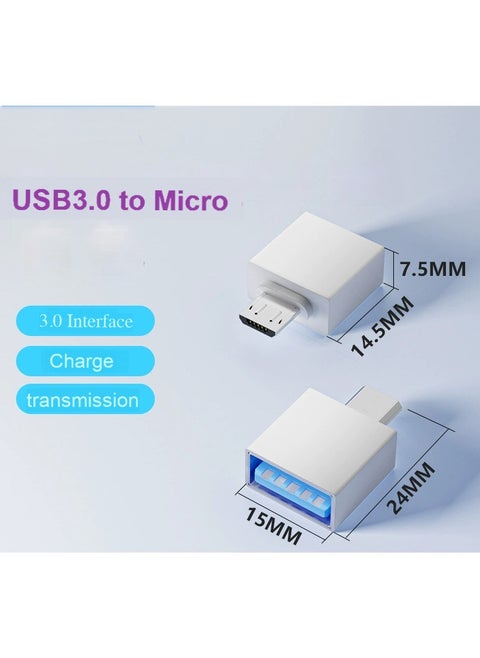 2-Pack USB 3.0 to Micro USB Adapter – 5Gbps OTG High-Speed Converter for Data Transfer & Charging – Compatible with Smartphones, Tablets, Power Banks – Compact & Durable (White)