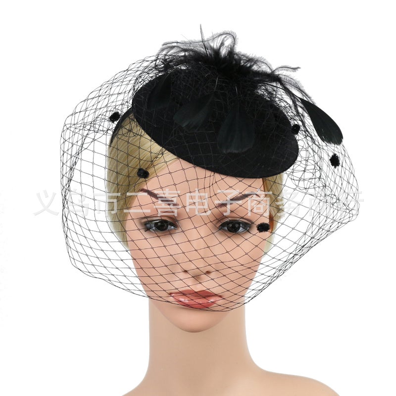 Generic Bridal Tulle Fascinator Fashion Headband Feather Mini Hat Clip Black