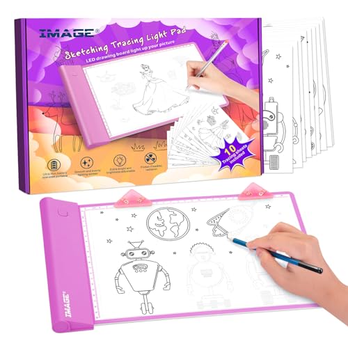 IMAGE Light Up Tracing Pad Pink Drawing Tablet Coloring Board for Kids Children to for Girls Boy Includes 10 Traceable Sheets and Two Clips - Image 1