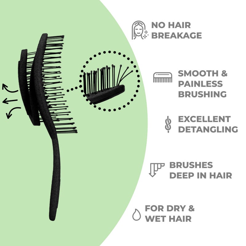 Ninabella Detangle Hair Brush for Women & Men - Does not Pull - Straightening Brushes for Straight & Curly Hair - Unique Spiral Detangling Hairbrush - Black - Image 2