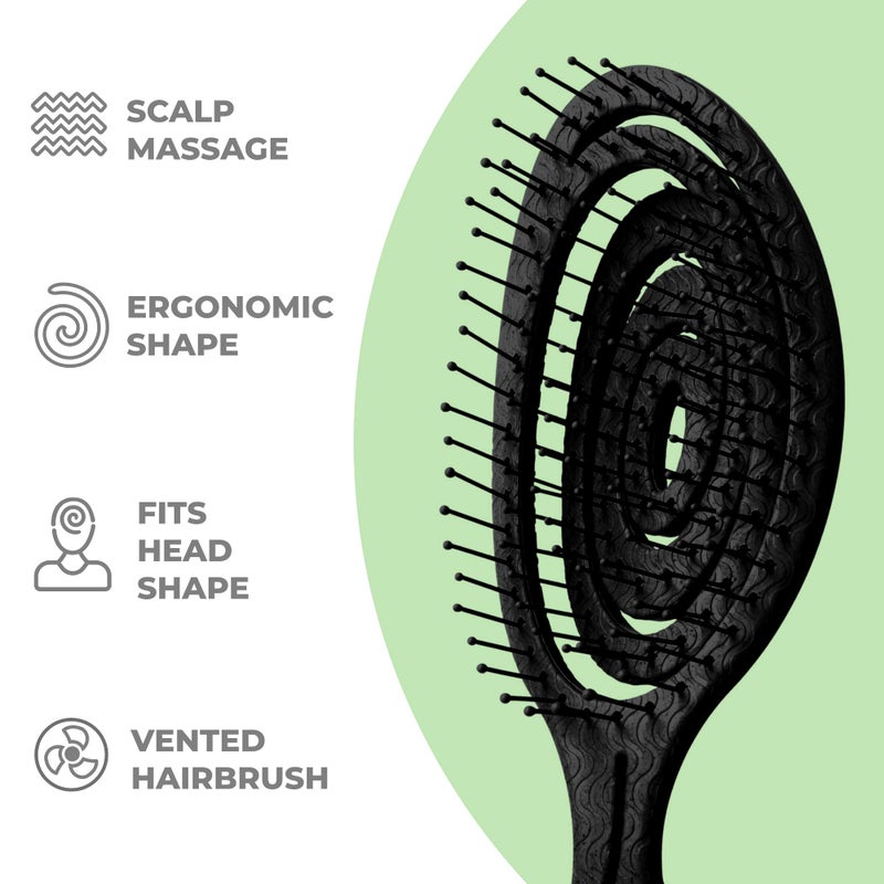 Ninabella Detangle Hair Brush for Women & Men - Does not Pull - Straightening Brushes for Straight & Curly Hair - Unique Spiral Detangling Hairbrush - Black - Image 3