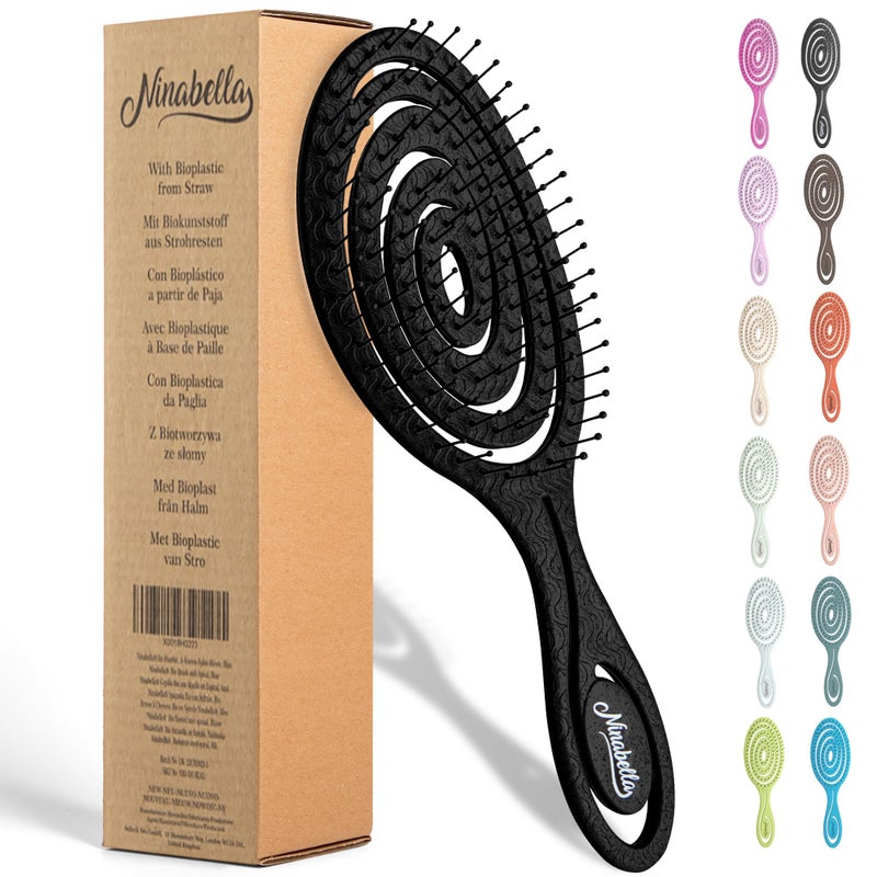 Ninabella Detangle Hair Brush for Women & Men - Does not Pull - Straightening Brushes for Straight & Curly Hair - Unique Spiral Detangling Hairbrush - Black - Image 1
